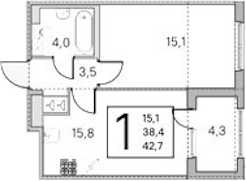 1-комнатная квартира 38.4 м², 2/5 эт., ЖК «ЮгТаун. Олимпийские кварталы»